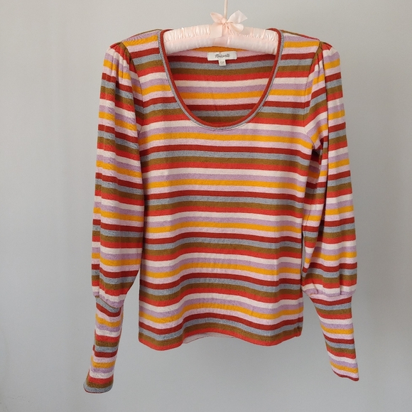 Madewell Stripe Puff Sleeve Scoop Sweater XXS NWOT - Picture 5 of 16